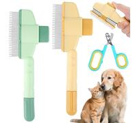 Vylyciy Pack of 2 Fellblitz Cat Brush, Self-Cleaning Flea Comb for Pets, Grooming Brush with Button for Dogs and Cats, Fur Brush, Pet Brush for Removing Matte Hair