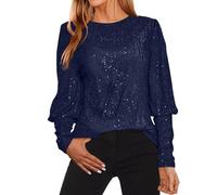 VYLYNL Evening Tops for Women UK - Sparkly Jumpers for Women UK Elegant Smart Ladies Clothes Long Sleeve Party Tops Going Out Tops Sparkly Sequin Tops Baggy Casual Slim Fit Party Wear Women Tops Blue