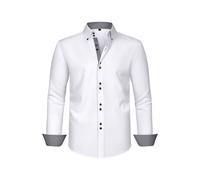 VYLYNL Four Way Stretch Men's Shirt Polka Dot Color Blocking Design Sense Double Breasted Shirt Men's Clothing Printed Tee Shirt (White, XL)
