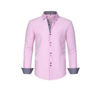 VYLYNL Four Way Stretch Men's Shirt Polka Dot Color Blocking Design Sense Double Breasted Shirt Men's Clothing Printed Tee Shirt (Pink, L)