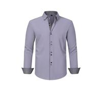 VYLYNL Four Way Stretch Men's Shirt Polka Dot Color Blocking Design Sense Double Breasted Shirt Men's Clothing Printed Tee Shirt (Grey, L)