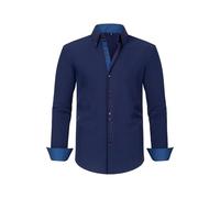 VYLYNL Four Way Stretch Men's Shirt Polka Dot Color Blocking Design Sense Double Breasted Shirt Men's Clothing Printed Tee Shirt (Navy, XL)