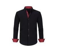 VYLYNL Four Way Stretch Men's Shirt Polka Dot Color Blocking Design Sense Double Breasted Shirt Men's Clothing Printed Tee Shirt (Black, XL)