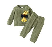 VYLYNL Long Sleeve Athletic Top Infant Babys Boys Girls Autumn Winter Long Sleeve Tops Solid Color Trousers Pants Giraffe Embroidered Leisure Suit 2PC Sets Outfits Girls Top And (Green, 9-12 Months)