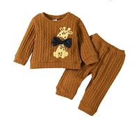 VYLYNL Long Sleeve Athletic Top Infant Babys Boys Girls Autumn Winter Long Sleeve Tops Solid Color Trousers Pants Giraffe Embroidered Leisure Suit 2PC Sets Outfits Girls Top and Pants (A, 6-9 Months)