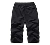 VYLYNL Long Swimming Shorts Men - 3/4 Length Beach Shorts Lightweight Cargo Combat Short Quick Dry Breathable Plus Size Loose Fit Summer Sports Short for Gym Training Running Walking Hiking Black