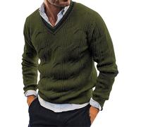 VYLYNL Men Knitted Jumpers, V Neck Knit Pullover Sweater, Cable Knitted Jumper, Thick Long Sleeve Knitwear Chunky Cricket Jumper Solid Color Work Jumpers Autumn Winter Warm Sweater Undershirts Green