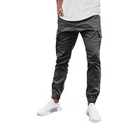 VYLYNL Mens Cargo Joggers Cuffed Work Combat Trousers Slim Fit Casual Jogging Pants Elasticated Waist Tracksuit Bottoms Solid Colors Lightweight Breathable Sweatpants with Pockets Dark Gray