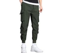 VYLYNL Mens Cuffed Cargo Pants Stretch Combat Trousers Solid Color Joggers Sweatpants Slim Fit Casual Drawstring Pants Elasticated Waist Jogging Bottom Solid Color Stylish & Versatile Green