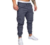 VYLYNL Mens Cuffed Cargo Trousers - Relaxed Fit Tactical Combat Trousers Elasticated Multi Pockets Tracksuit Bottoms Outdoor Tapered Work Pants Stretch Lightweight Jogging Bottoms Sweatpants Grey