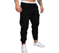 VYLYNL Mens Cuffed Cargo Trousers - Relaxed Fit Tactical Combat Trousers Elasticated Multi Pockets Tracksuit Bottoms Outdoor Tapered Work Pants Stretch Lightweight Jogging Bottoms Sweatpants Black