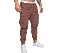 VYLYNL Mens Cuffed Cargo Trousers - Relaxed Fit Tactical Combat Trousers Elasticated Multi Pockets Tracksuit Bottoms Outdoor Tapered Work Pants Stretch Lightweight Jogging Bottoms Sweatpants Brown