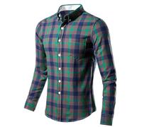 VYLYNL Mens Dress Shirts Long Sleeve Slim Fit Checked Shirt Fashion Business Formal Work Shirts Casual Button Down Country Check Shirt Wrinkle-Free Long Sleeve Tops Green