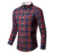 VYLYNL Mens Dress Shirts Long Sleeve Slim Fit Checked Shirt Fashion Business Formal Work Shirts Casual Button Down Country Check Shirt Wrinkle-Free Long Sleeve Tops Red