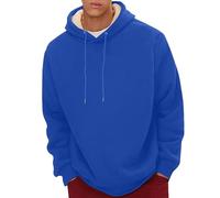 VYLYNL Mens Hoodie Fleece Lined Pullover Winter Warm Hooded Sweatshirt Drawstring Hoody Tops with Pocket Plain Pullover Jumper Oversized Simple Casual Hoodies Basic Thermal Sweaters Blue