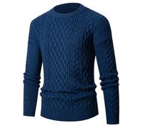 VYLYNL Mens Jumpers Cable Knit Jumper Round Neck Long Sleeve Pullover Sweater Thick Warm Cotton Jumper Chunky Fisherman Jumper Solid Color Knitwear Thermal Autumn Winter Casual Warm Work Jumper Navy