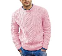 VYLYNL Mens Knitted Jumper, Cable Knit Sweater, Round Neck Knitted Pullover, Thick Knitwear Long Sleeve Thermal Fisherman Jumper Casual Work Jumpers Tops Autumn Winter Warm Solid Color Jumpers Pink