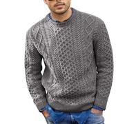 VYLYNL Mens Knitted Jumper, Cable Knit Sweater, Round Neck Knitted Pullover, Thick Knitwear Long Sleeve Thermal Fisherman Jumper Casual Work Jumpers Tops Autumn Winter Warm Solid Color Jumpers Grey