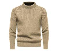 VYLYNL Mens Knitted Jumpers Crew Neck Cotton Sweater Chunky Fisherman Jumper Thick Thermal Pullover Knitwear Raglan Sleeve Work Jumper Golf Sweater Autumn Winter Casual Warm Solid Color Jumper Khaki