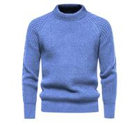 VYLYNL Mens Knitted Jumpers Crew Neck Cotton Sweater Chunky Fisherman Jumper Thick Thermal Pullover Knitwear Raglan Sleeve Work Jumper Golf Sweater Autumn Winter Casual Warm Solid Color Jumper Blue