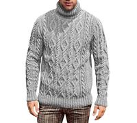 VYLYNL Mens Knitted Jumpers Roll Neck Cotton Sweater Fisherman Cable Knit Jumper Turtleneck Pullover Thick Thermal Long Sleeve Knitwear Solid Color Work Jumper Autumn Winter Warm Casual Jumper Grey