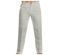 VYLYNL Men's Straight Formal Dress Pants - Business Casual Office Work Trousers Straight Leg Everpress Flat-Front Stretch Comfort Pleated Chino Golf Trousers Cotton Linen Long Slacks Grey