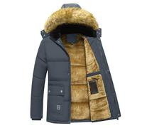 VYLYNL Men's Winter Jackets Thermal Parka Fleece Lined Coats Windproof Thick Fleece Lining Cotton Padded Coat with Faux Hood Hiking Ski Parka Down Coat Warm Outerwear