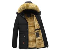 VYLYNL Men's Winter Jackets Thermal Parka Fleece Lined Coats Windproof Thick Fleece Lining Cotton Padded Coat with Faux Hood Hiking Ski Parka Down Coat Warm Outerwear