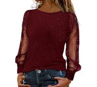 VYLYNL Red Sequin Top for Women UK Plus Size Party Tops for Women Chiffon Blouses Boho Tops Elegant Sparkly Tops Summer Party Tops for Women UK Going Out Long Sleeve Top Evening Tops for Women UK