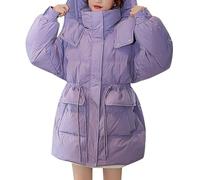 VYLYNL Small Girls Coats Big Kids Winter Long Sleeve Waist Cinching Zip Solid Colour Down Jacket with Large Pockets Warm Winter Outdoor Wear Toddler Light Winter Jacket (Purple, 13-14 Years)