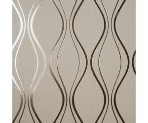 Vymura Foil Platinum Contour Wave Beige Wallpaper FD42802 - Metallic Vinyl, 53cm x 10.05m, Extra Washable