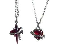 Vynetra 2Pcs Stylish Red Crucifix Heart Pendant Necklace Lightweight Alloy Jewelry For Daily Wear Fashion Clavicle Chain Alloy Heart Crucifix Chain Jewelry