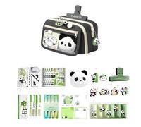 Vynetra 9 Section Educational Storage Bag Cultural Panda Pattern Canvas School Supplies Organizers for Students Chinese Pencil Case Pouch
