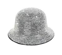 Vynetra Full Eye Catching Bucket Hat Rhinestone Panama Spring Men Wide Brim Felt Stage Fisherman Hat Disco Bucket Disco Hats for Men Silver