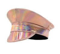 Vynetra Shimmering PU Leather Marine Hat For Women Cosplay Party Flat Top Captain Caps For Stage Show Bachelorettes Party Fashion Accessory