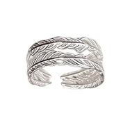 Vynetra Vintage Adjustable Feathered Rings Silver Plated Unisex Jewelry for Women Men Retro Stackable Gifts Feather Rings Adjustable Jewelry