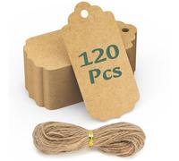 VynyQoo 120PCS Gift Tags 5x10CM Kraft Paper Blank Labels with String & 30M Natural Jute DIY for Wedding Gifts, Presents, Brown Tags, Price Tags, Labels with String-Christmas Tree
