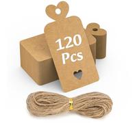 VynyQoo 120PCS Gift Tags 5x10CM Kraft Paper Blank Labels with String & 30M Natural Jute DIY for Wedding Gifts, Presents, Brown Tags, Price Tags, Labels with String-Heart