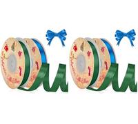 VynyQoo 2 Rolls 10mm Satin Ribbon Wide, Blue and Green Gift Wrap Ribbon, 22M Single Sided Ribbons for Gift Wrapping, Gift Wrapping Ribbon for Crafting, Wedding Party,Cake Wrapping Decorations
