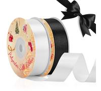VynyQoo 2 Rolls 20mm Satin Ribbon Wide, Black and White Gift Wrap Ribbon, 22M Single Sided Ribbons for Gift Wrapping, Gift Wrapping Ribbon for Crafting, Wedding Party,Cake Wrapping Decorations