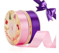 VynyQoo 2 Rolls 20mm Satin Ribbon Wide, Pink and Purple Gift Wrap Ribbon, 22M Single Sided Ribbons for Gift Wrapping, Gift Wrapping Ribbon for Crafting, Wedding Party,Cake Wrapping Decorations