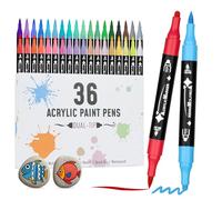 VynyQoo 36 Colours Acrylic Paint Pens Set, Dual Tip Markers, Acrylic Pens for Rock Painting with 0.5cm Extra Fine Tip, Water Based Colouring for Wood Glass Ceramic Fabric for Adults Kids