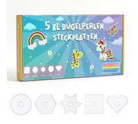 VynyQoo 5 PCS XL Fuse Beads Boards - Heart, Star, Circle, Square & Hexagon Shapes, Includes 50 Downloadable Creative Templates for Easy Ironing & Crafting, 10mm Pegboards for Kids 3+