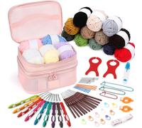 VynyQoo 74-Piece Crochet Kit for Beginners, Yarn Set with Ergonomic Hooks, Steel Hooks and Accessories, All-in-One Starter Kit with Bag