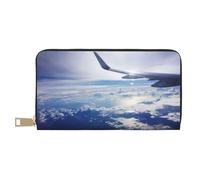 VYONNE Beautiful Sky Airplane Long Faux Leather Clutch Chic Stylish Women's Wallets for Modern Women Large Capacity Card Holder and Organizer Pockets Durable Purse Handbag for Everyday Travel
