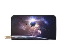 VYONNE Earth and Moon Long Faux Leather Clutch Chic Stylish Women's Wallets for Modern Women Large Capacity Card Holder and Organizer Pockets Durable Purse Handbag for Everyday Travel