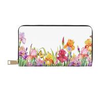 VYONNE Iris Flower Butterfly Long Faux Leather Clutch Chic Stylish Women's Wallets for Modern Women Large Capacity Card Holder and Organizer Pockets Durable Purse Handbag for Everyday Travel
