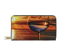 VYONNE Sunset Wine Glass Long Faux Leather Clutch Chic Stylish Women's Wallets for Modern Women Large Capacity Card Holder and Organizer Pockets Durable Purse Handbag for Everyday Travel