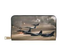 VYONNE War Plane Long Faux Leather Clutch Chic Stylish Women's Wallets for Modern Women Large Capacity Card Holder and Organizer Pockets Durable Purse Handbag for Everyday Travel