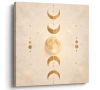 VYPEROCK Moon Phase Wall Art Canvas, Sacred Geometry Moon Canvas for Bedroom, Meditation Room & Calm Neutral Decor, Ivory Gold Celestial Wall Art for Peaceful Living Spaces, 10" L x 8" W